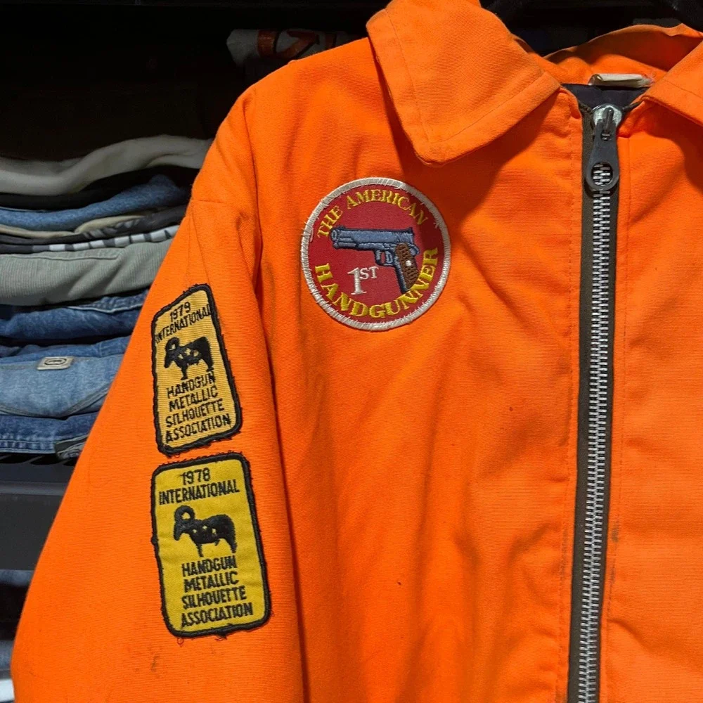 Vintage The Hunter Jacket Mens Large Orange USA Colt Python‎ NRA Championship